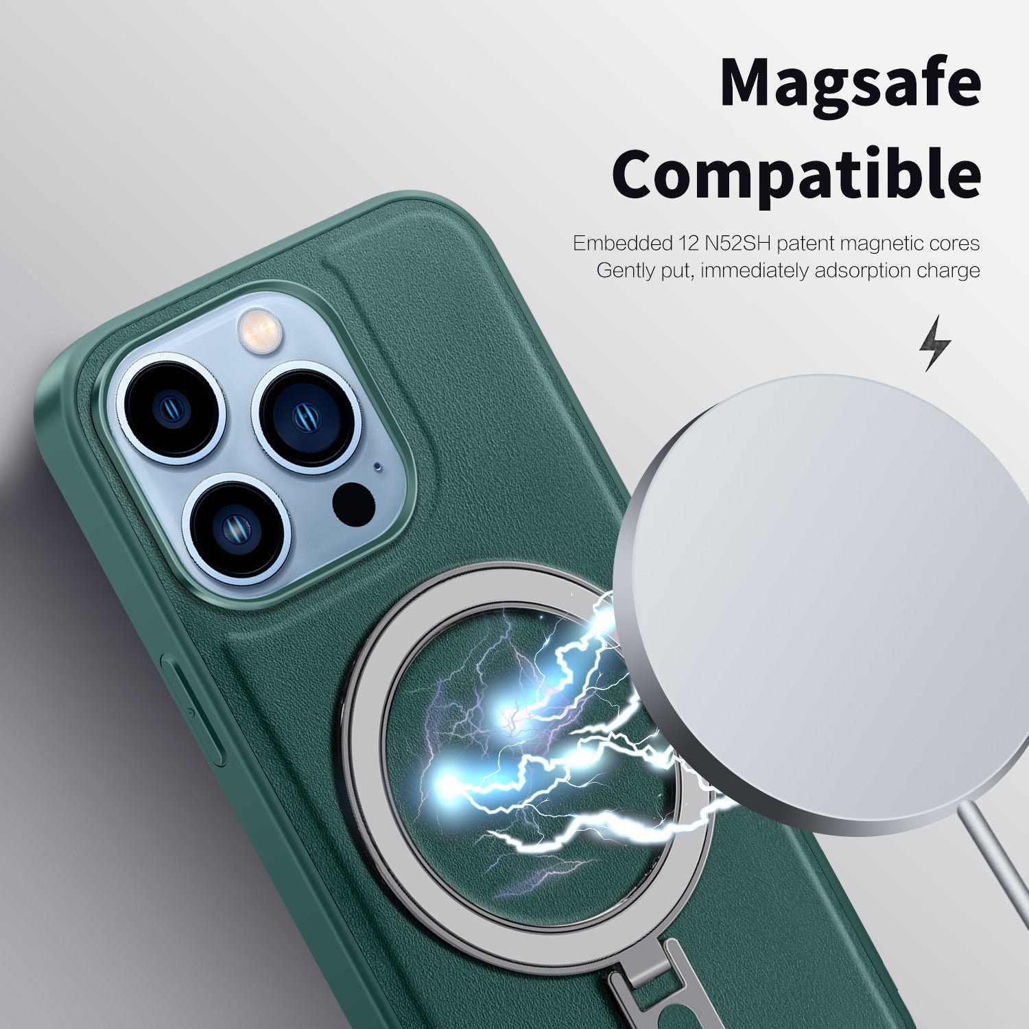 Uniqkart for iPhone 13 Pro 6.1 inch Anti-drop PU Leather Coated PC+TPU Phone Case Magnetic Cover with Kickstand - Green Uniqkart for iPhone 13 Pro 6.1 inch Anti-drop PU Leather Coated PC+TPU Phone Case Magnetic Cover with Kickstand - Green